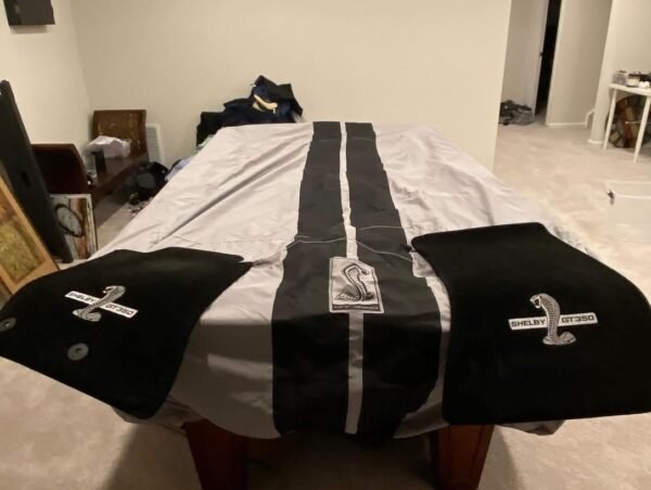 GT350 OEM gray/black stripes car cover and Lloyd’s black carpets