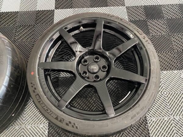 OEM Ford set of GT350R carbon wheels, TPMS sensors, Michelin Cup 2 Tires and center caps.
