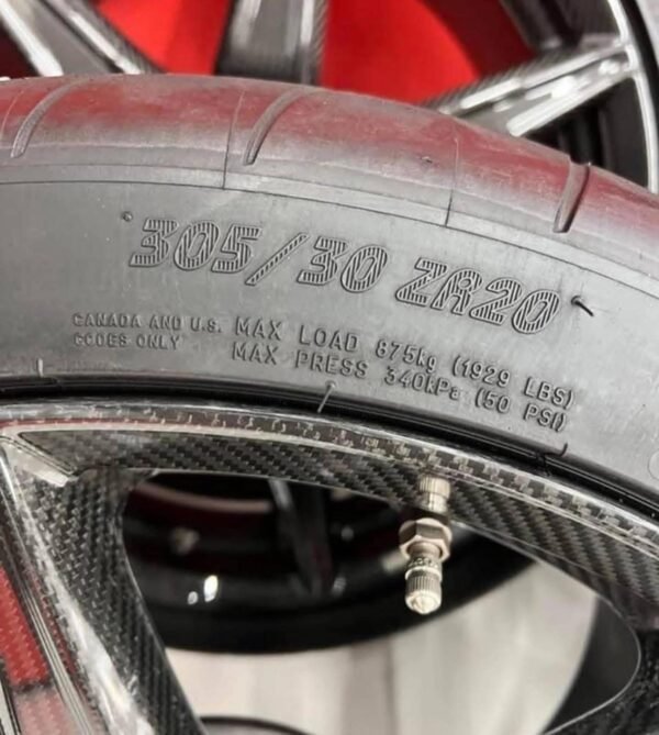OEM GT500 Carbon Fiber Track Park wheels & Tires sensor came off 1000 Mileage 2022 GT500 - Image 8